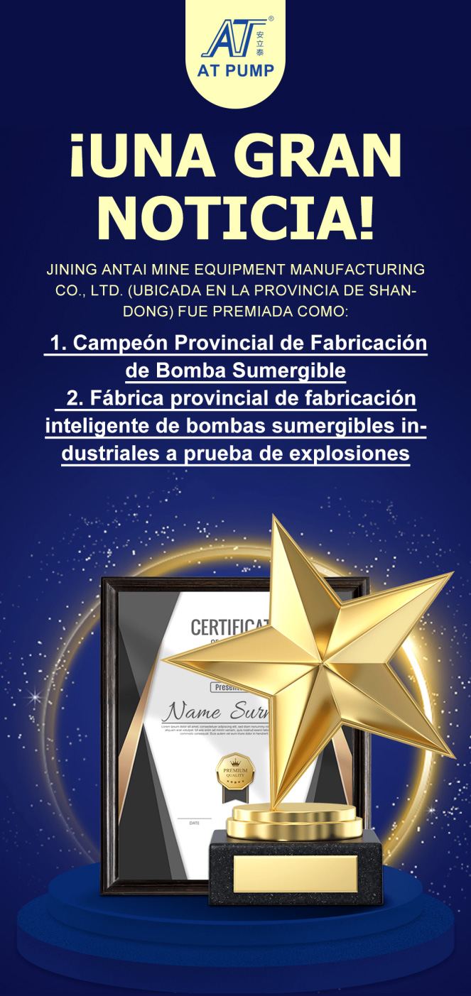 ¡Una gran noticia! AT Pump recibe el premio: Campeón provincial de fabricación de bombas sumergibles y Fábrica provincial de fabricación inteligente de bombas sumergibles industriales a prueba de explosiones